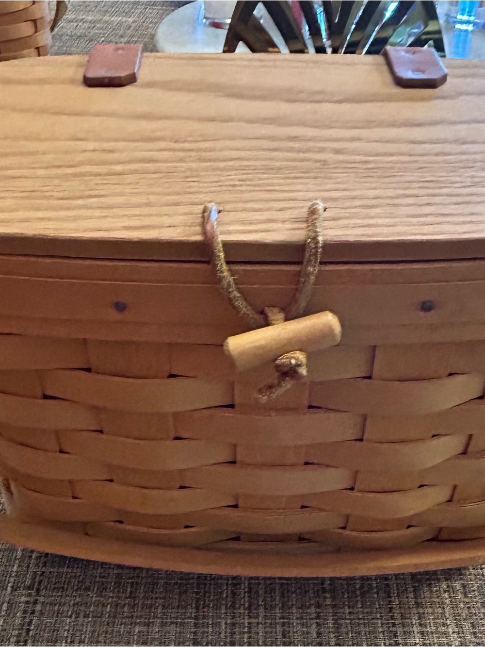 Vintage 1998 Woven Longaberger Basket with Wooden Toggle Closure - Natural Tan